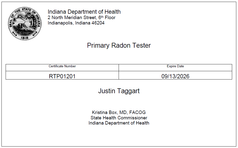 Justin Taggart Radon License